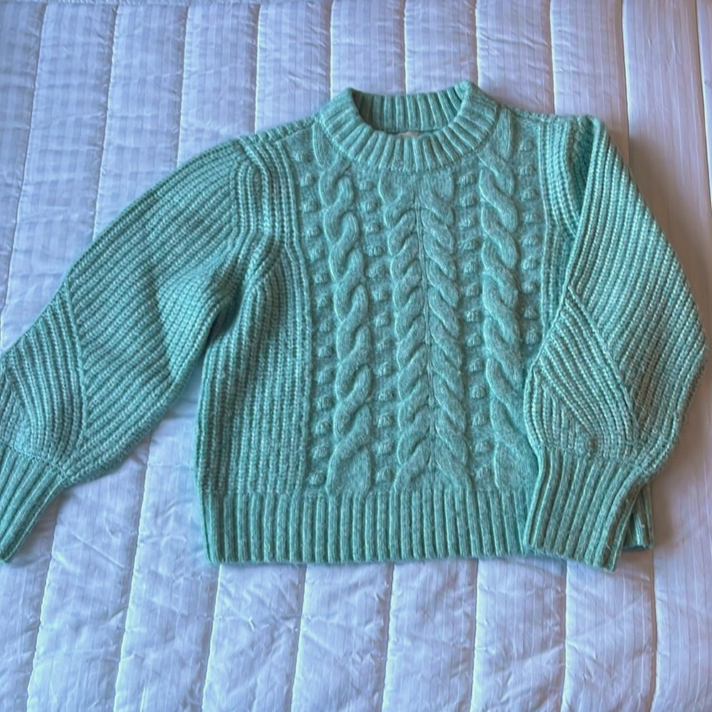 Chunky knit aqua winter skating sweater